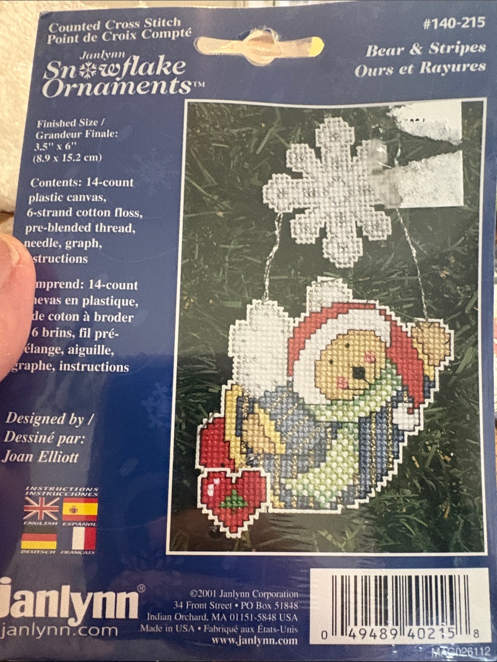 Janlynn White Snowflake & Bear Cross Stitch Ornament Kit - Holiday Decor